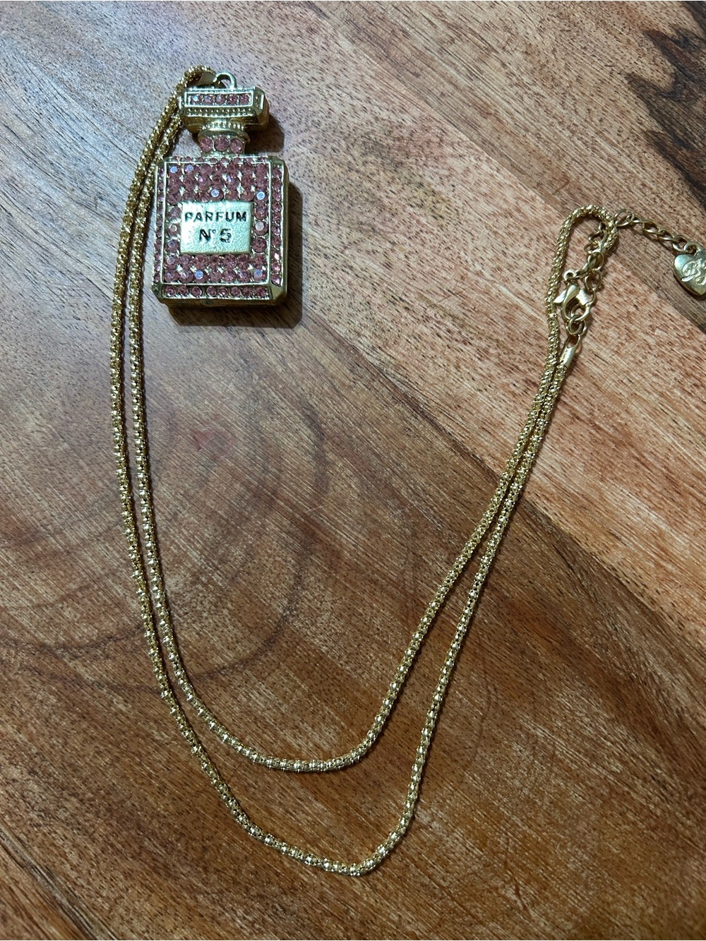 Betsey Johnson Gold-Tone Necklace with Pink Crystal Parfum Bottle Pendant